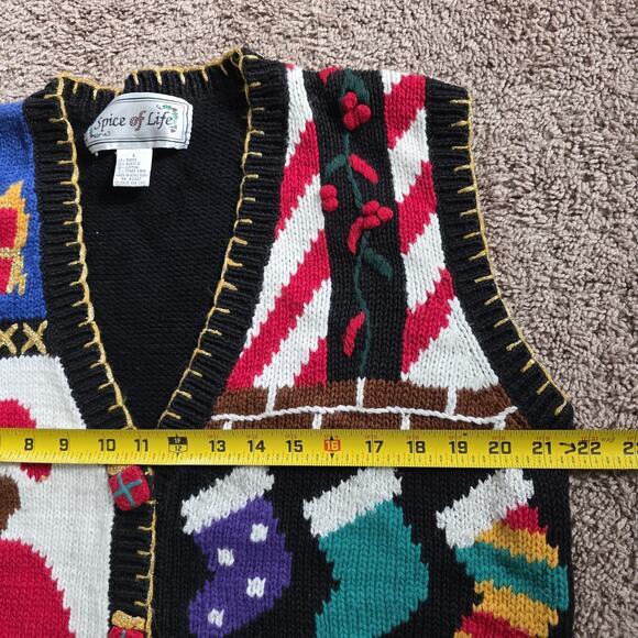 Vintage Ugly Christmas Sweater Vest Womens L Cabin Bear Candy Cane Artsy Fits XL - Picture 9 of 10